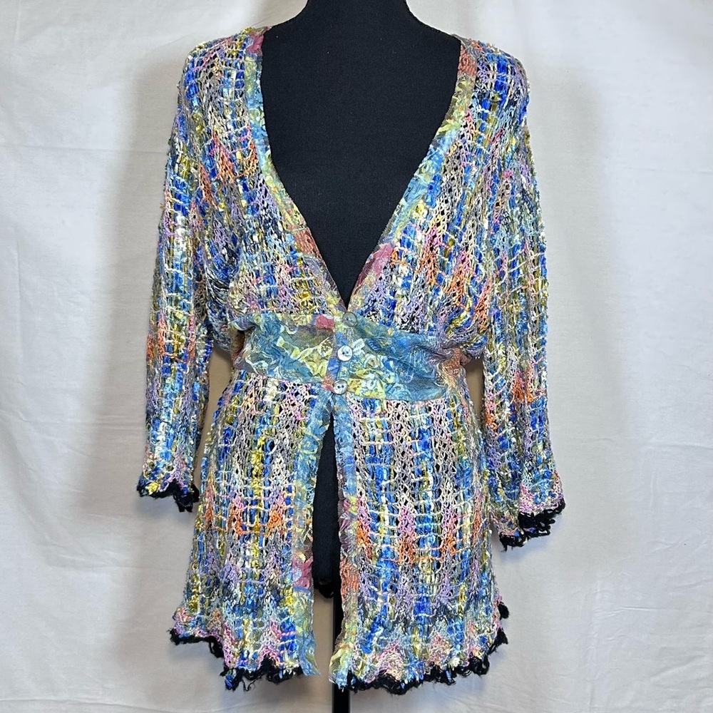 Vintage Ribbon Knit Open Weave Cardigan